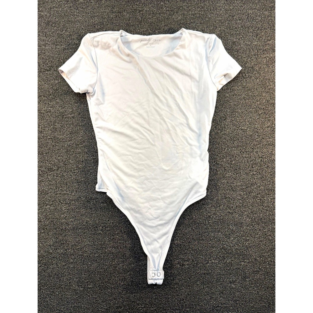 Pink Rose Luxe Contour White Short Sleeve Stretch Bodysuit One Piece XS